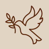 Braune Linie einer fliegenden Taube mit Olivenzweig auf beigem Hintergrund